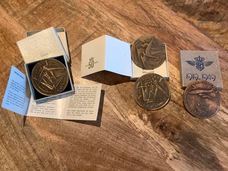 KLM Penningen - 50 Jaar Jubileum + Extra, Postzegels en Munten, Penningen en Medailles, Brons, Nederland, Ophalen of Verzenden