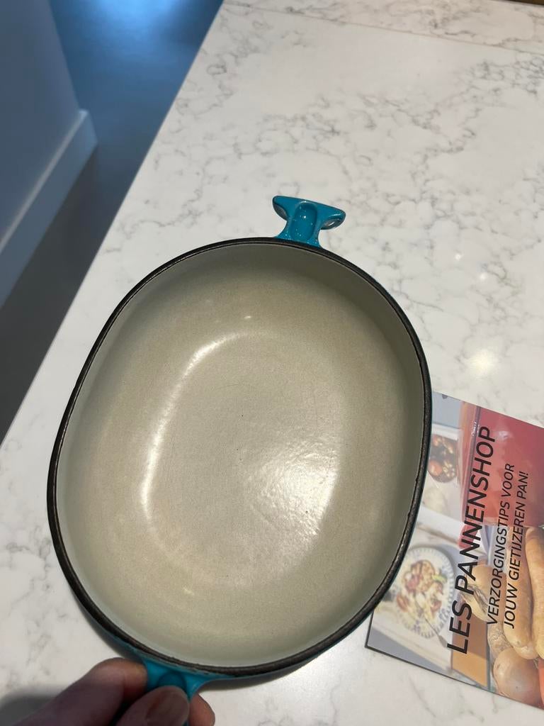 Le Creuset La Mama ovenschaal 21 cm in turquoise, Gietijzer, Overige typen, Ophalen of Verzenden, Zo goed als nieuw