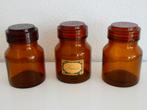 Drie bruine glazen vintage voorraad of kruidenpotten, Antiek en Kunst, Ophalen of Verzenden