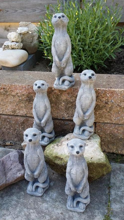 Vrolijke Stokstaartjes, in de Tuin, Tuin en Terras, Tuinbeelden, Nieuw, Dierenbeeld, Steen, Ophalen of Verzenden