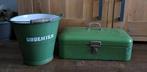 Brocante groen emaille emmer Groenten broodtrommel prijs pst, Antiek en Kunst, Antiek | Emaille, Ophalen of Verzenden