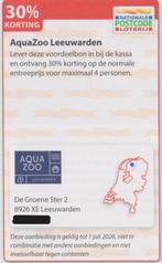 AquaZoo Leeuwarden. 30% korting. Postcodeloterij voordeelbon, Drie personen of meer, Kortingskaart