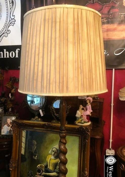 Staande lamp antiek vloerlamp hout - klassiek lampenkap stof, Huis en Inrichting, Lampen | Vloerlampen, 150 tot 200 cm, Hout, Stof
