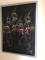 Afrikaans schilderij op doek / African tribal art warriors, Ophalen
