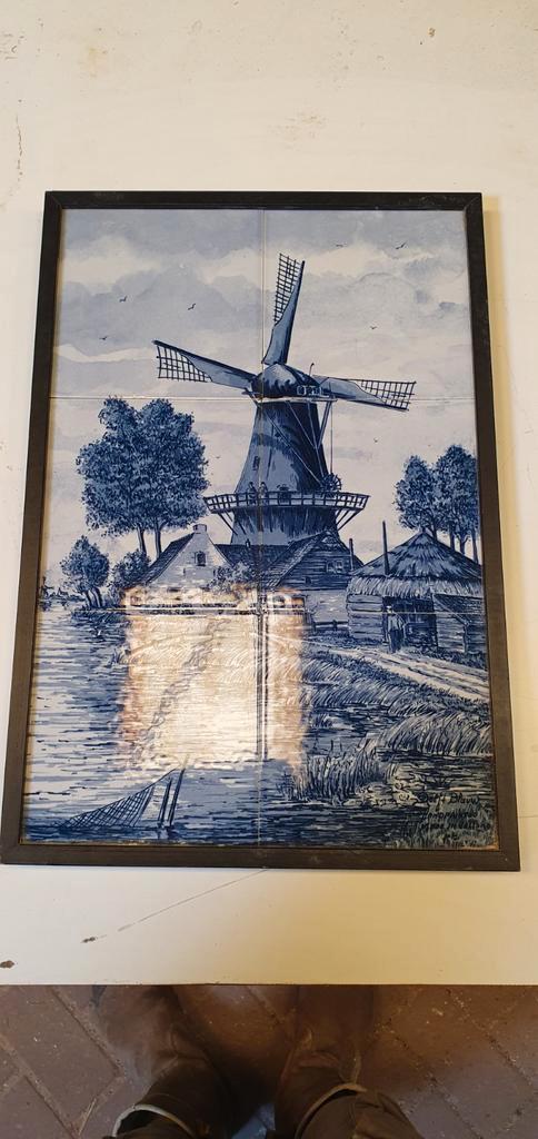 Delfts Blauw Tegel Tableau - Handgeschilderd, Antiek en Kunst, Antiek | Wandborden en Tegels, Ophalen of Verzenden