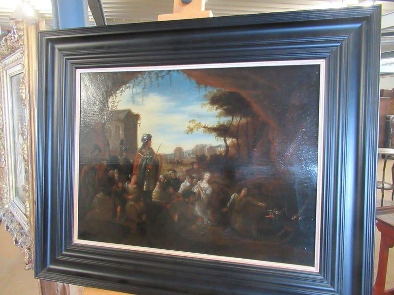 Oer 11620 groot antiek schilderij "Man met staf", Antiek en Kunst, Ophalen
