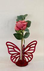 Lasergesneden mini vaasje met Vlinder & Zijde Roos, Nieuw, Hout, Verzenden, Blauw
