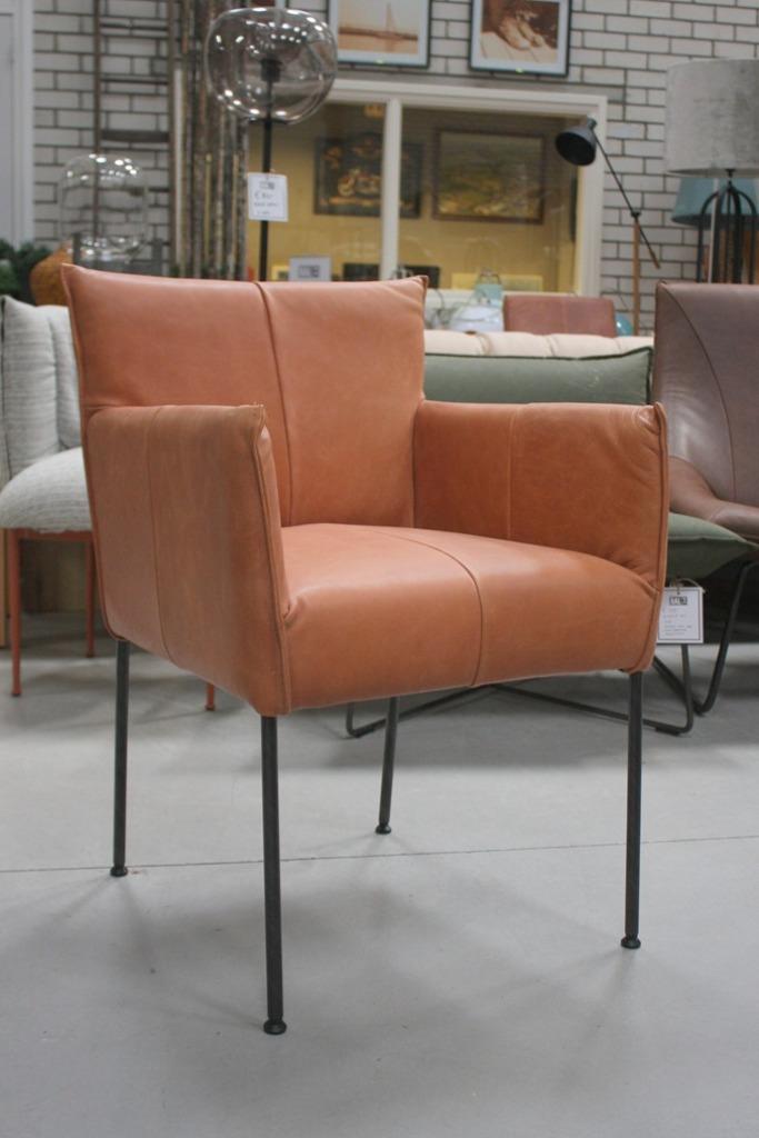 3 x eetkamerstoel Forward Jess echt leer armleuning cognac, Huis en Inrichting, Stoelen, Zo goed als nieuw, Drie, Leer, Metaal