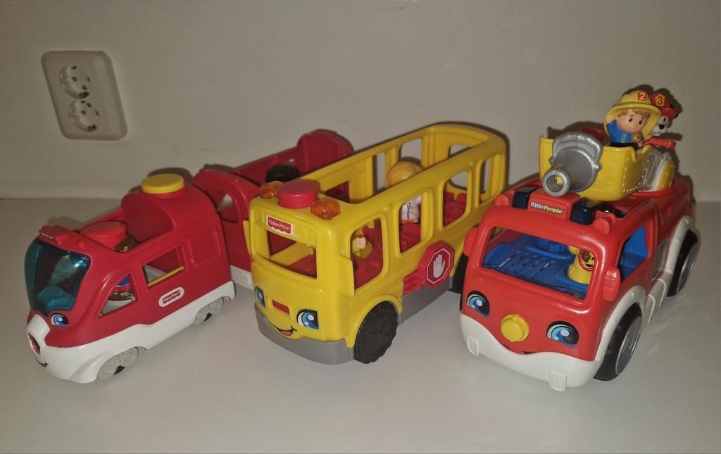 Fisher Price little people speelset bus,trein,brandweerauto, Kinderen en Baby's, Speelgoed | Fisher-Price, Ophalen of Verzenden