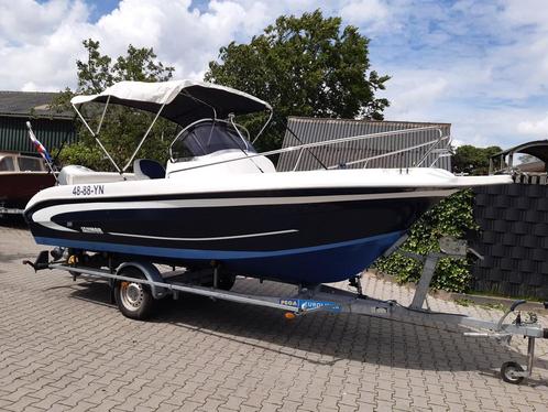 Grote JANMOR 580 met 115 pk 4-tact HONDA, Watersport en Boten, Vis- en Consoleboten, Gebruikt, Polyester
