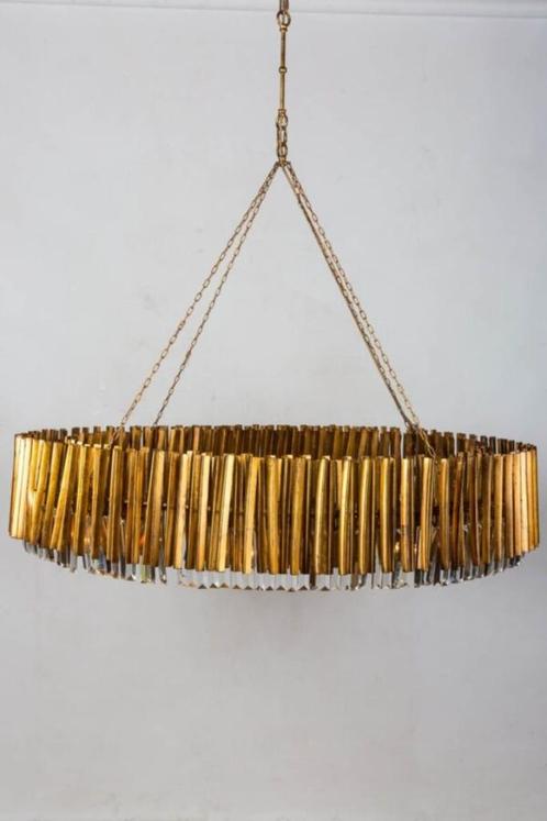 Luxe Gouden Kroonluchter met Glas | Moderne Hanglamp Chique, Huis en Inrichting, Lampen | Kroonluchters, Nieuw, Glas, Metaal, Ophalen of Verzenden