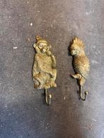 Vintage Messing Kapstokhaken - Aap & Papegaai (goud), Ophalen, Gebruikt, Wandhaken, Minder dan 100 cm