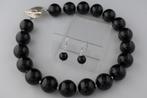 ONYX (20 mm )ketting/oorhanger-set, Verzenden, Zwart, Nieuw, Met edelsteen