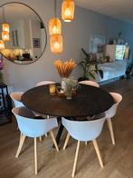 Zwarte ronde tafel met 6 kuipstoelen, Ophalen, Kunststof, 150 tot 200 cm, Rond