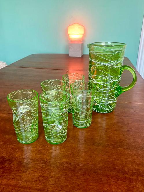 Uraniumglas Karaf + Glazen | Annagroen Art Deco Murano Kan, Antiek en Kunst, Antiek | Glas en Kristal, Ophalen