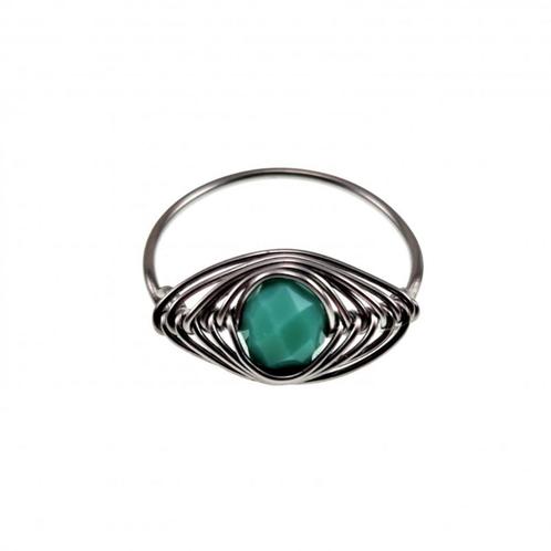 Ring RVS Zilverkleur esde2 Visgraat Groene Kristallen Dames, Sieraden, Tassen en Uiterlijk, Ringen, Nieuw, Dame, 18 tot 19, Groen