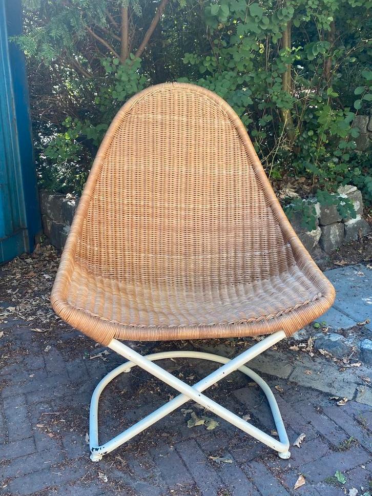 Retro kuipstoel rotan fauteuil buisstoel buisframe stoel, Huis en Inrichting, Fauteuils, Gebruikt, 75 tot 100 cm, Ophalen