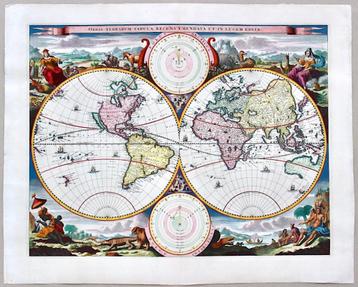 Grote gekleurde WERELDKAART WORLD MAP (1714) GEEN reprint! beschikbaar voor biedingen