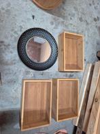 Spiegel en Bamboe Bakjes Set, Huis en Inrichting, Woonaccessoires | Spiegels, Minder dan 50 cm, Rond, Ophalen of Verzenden, Zo goed als nieuw