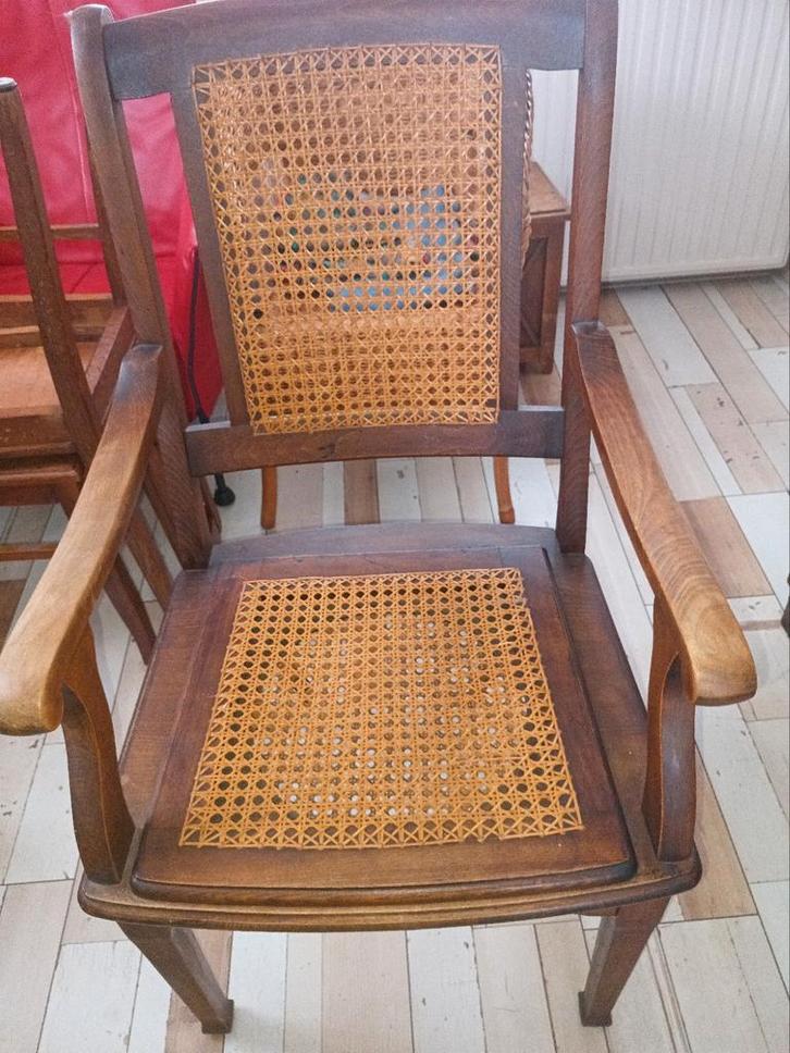 Eiken stoel met webbing zitting, Huis en Inrichting, Stoelen, Gebruikt, Eén, Hout, Riet of Rotan, Bruin, Ophalen