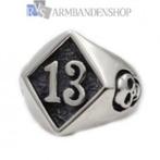 Ring Rvs Skull ring met zegel 13. doodskop zegelring dertien