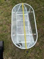 Tafel van riet, glas en metaal, Tuin en Terras, Tuintafels, Ophalen, Gebruikt, Ovaal