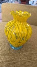 Murano mondgeblazen glazen vaas geel blauw / aqua, Ophalen of Verzenden