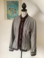 H&M grijs jeans jasje met bruin fluweel & geborduurd m 38/40, Kleding | Dames, Jasjes, Kostuums en Pakken, Maat 38/40 (M), H&M