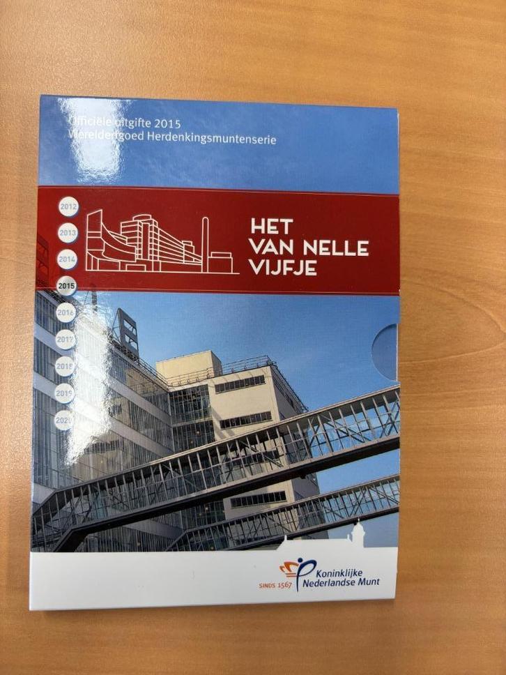 2 vijfjes proof Van Nelle, Waterloo, zilver in blister 2015, Postzegels en Munten, Munten | Nederland, Euro's, Koningin Beatrix