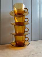 4 Vintage Vereco kop en schotels amber kleurig France 1970s, Ophalen of Verzenden