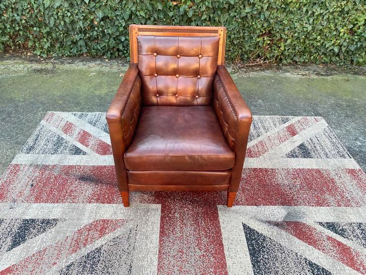 Nieuwstaat !!! Chesterfield schapen leren fauteuil !!!, Huis en Inrichting, Fauteuils, Zo goed als nieuw, Hout, Leer, 50 tot 75 cm