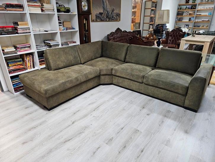 Groene hoekbank van Construct!, Huis en Inrichting, Banken | Bankstellen, Gebruikt, Vierpersoons of meer, 150 cm of meer, Stof