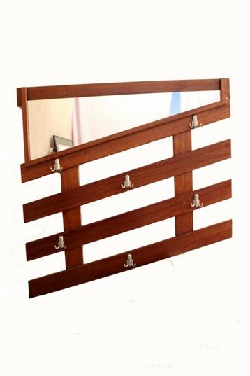 Jaren 70 teakhouten wand / hal kapstok - mid century design beschikbaar voor biedingen