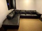 Zwart leren Natuzzi  hoekbank ( 3-zits)  met ottomaan, Ophalen, Minder dan 75 cm, Hoekbank, Leer
