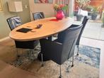 Leren eetkamerstoelen met wieltjes., Huis en Inrichting, Stoelen, Gebruikt, Zwart, Leer, Ophalen of Verzenden