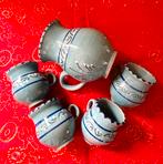 Turqoise aardewerken kan met 4 bekers, Ophalen of Verzenden, Zo goed als nieuw, Overige stijlen, Kop(pen) en/of Schotel(s)