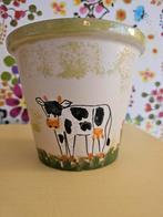 Vintage Bloempot met Koe Motief, Tuin en Terras, Gebruikt, Rond, Aardewerk, Tuin