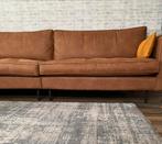 Bank + poef, Huis en Inrichting, Cognac, 250 tot 300 cm, Rechte bank, Leer