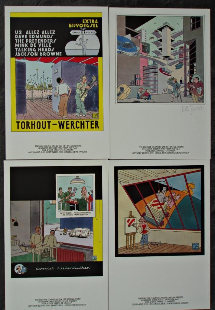 4x Humo Prenten - Vier getijden - Gesigneerd Joost Swarte, Verzamelen, Stripfiguren, Zo goed als nieuw, Plaatje, Poster of Sticker