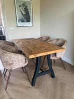Houten eettafel met gietijzer onderstel, Huis en Inrichting, Tafels | Eettafels, Ophalen, Gebruikt, 100 tot 150 cm, 50 tot 100 cm