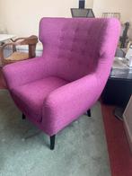 Paarse fauteuil met knopen, Ophalen of Verzenden, Zo goed als nieuw, Hout, 75 tot 100 cm