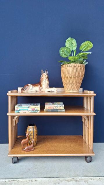 Vintage trolley, bamboe bijzettafel, tv meubel, tafeltje  beschikbaar voor biedingen