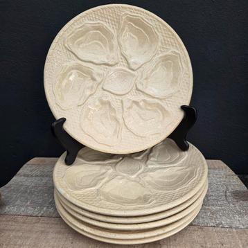 6 brocante barbotine aardewerk oesterborden  beschikbaar voor biedingen