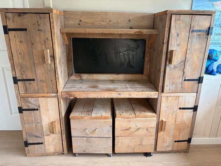 Stoere Steigerhouten Kinder Speelkast Bureau, Huis en Inrichting, Kasten | Buffetkasten, Gebruikt, 100 tot 150 cm, 150 tot 200 cm