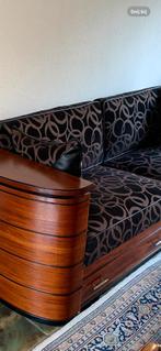 Art Deco bank Jan Frantzen, 223x90, mahoniehout met lades, Ophalen, Driepersoons, Zo goed als nieuw, Rechte bank