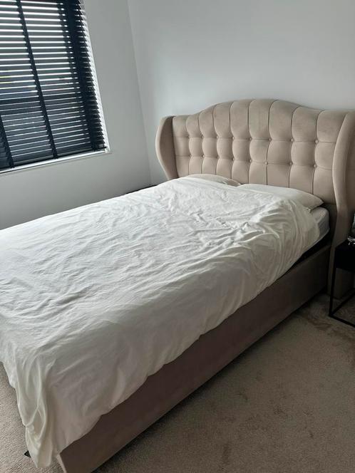 Boxspring taupe 160 x 200 met opbergruimte en matras matt, Huis en Inrichting, Slaapkamer | Boxsprings, Gebruikt, 160 cm, 200 cm