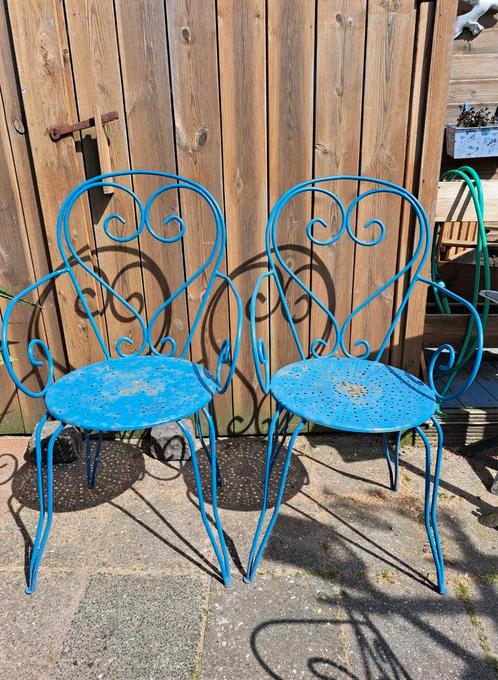 2 Franse bistro stoelen, Tuin en Terras, Tuinstoelen, Gebruikt, Metaal, Ophalen