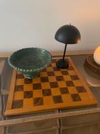Vintage houten blokjes plateau dienblad dambord schaakbord, Ophalen of Verzenden