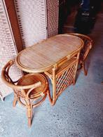 Vintage jaren 70 bamboe rotan bistro set jaren 70, Huis en Inrichting, Stoelen, Ophalen, Twee, Bruin, Riet of Rotan