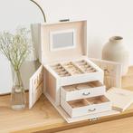 Sieradenkist - Wit - 17,5x13,5x12cm, Ophalen, Softcase, Wit, Met spiegeltje(s)